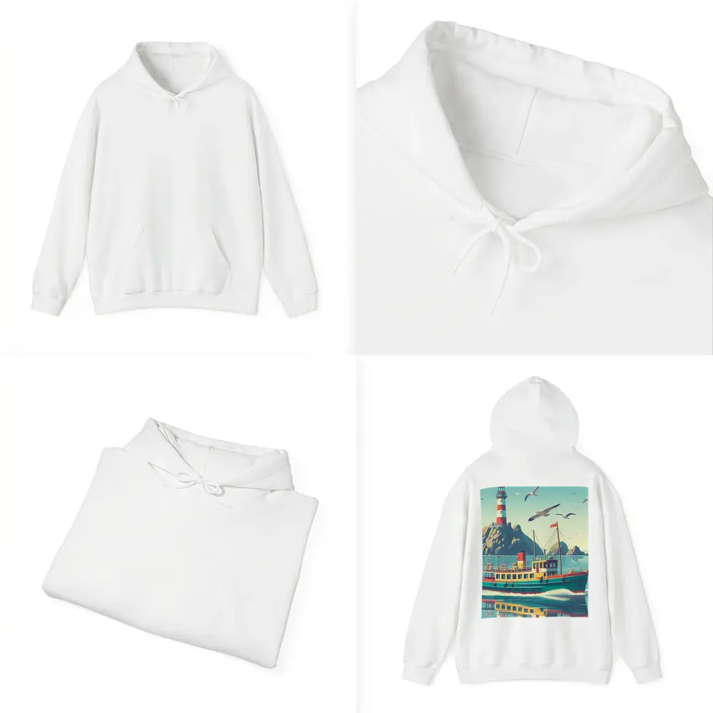 Retro Ferry Boat Lighthouse Coastal Scene – Hoodies