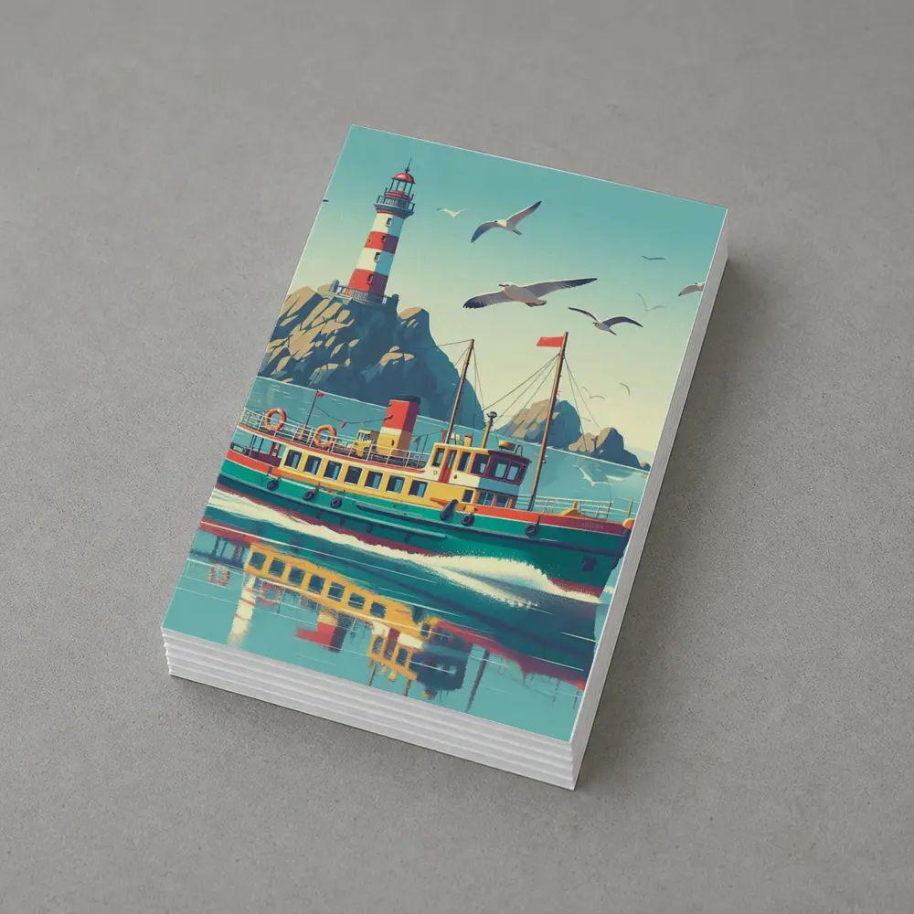 Retro Ferry Boat Lighthouse Coastal Scene – Postcards