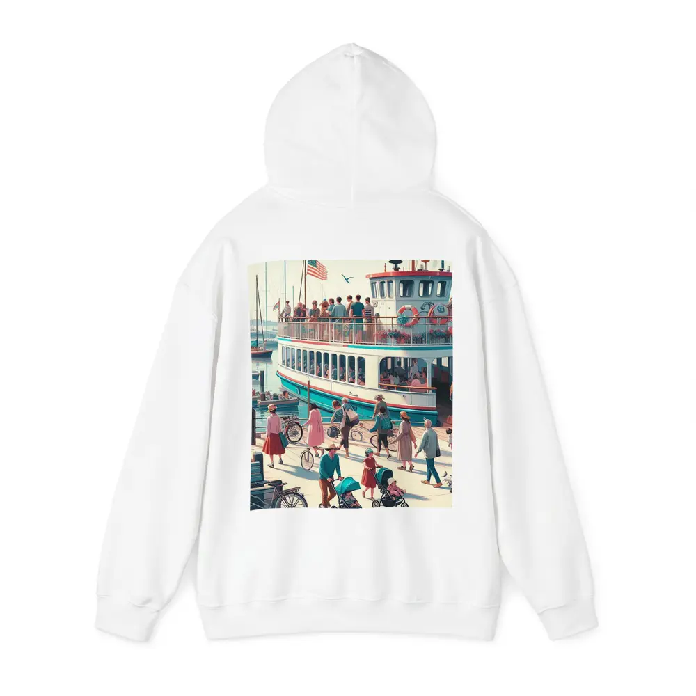 Ferry Dock Busy Harbor Scene Illustration – Hoodies