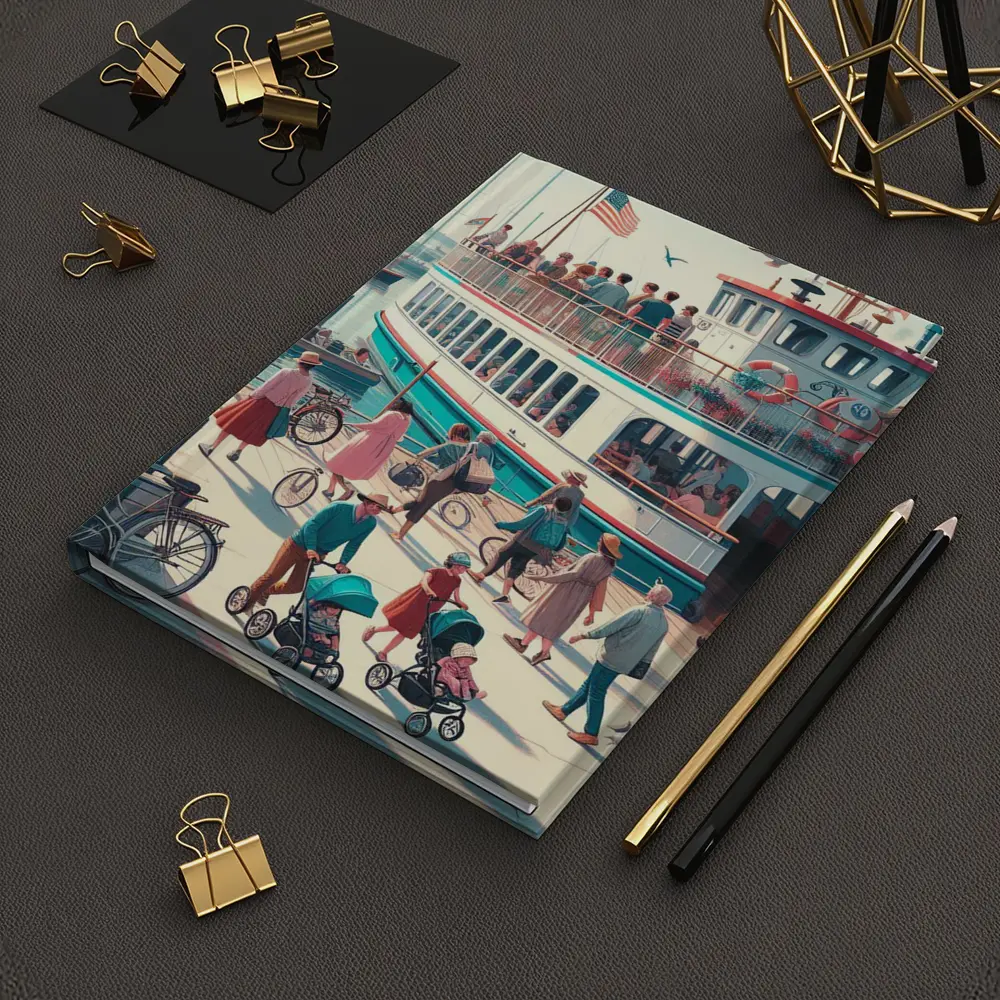 Ferry Dock Busy Harbor Scene Illustration – Notebooks