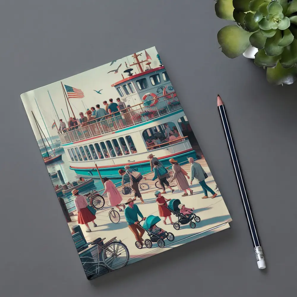 Ferry Dock Busy Harbor Scene Illustration – Notebooks