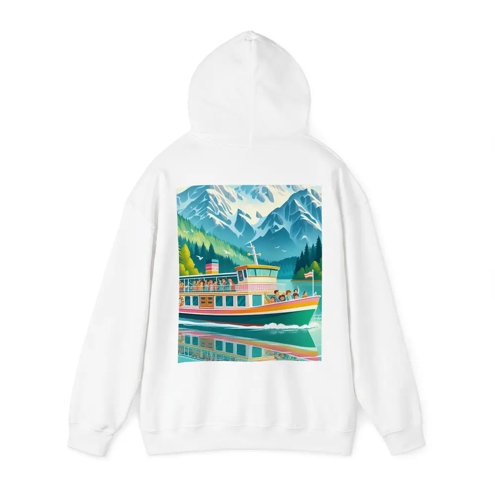 Colorful Ferry Boat Alpine Mountain Lake – Hoodies