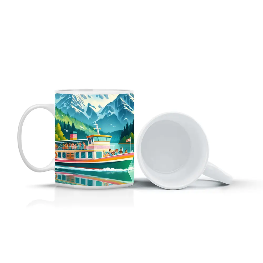 Colorful Ferry Boat Alpine Mountain Lake – Mugs