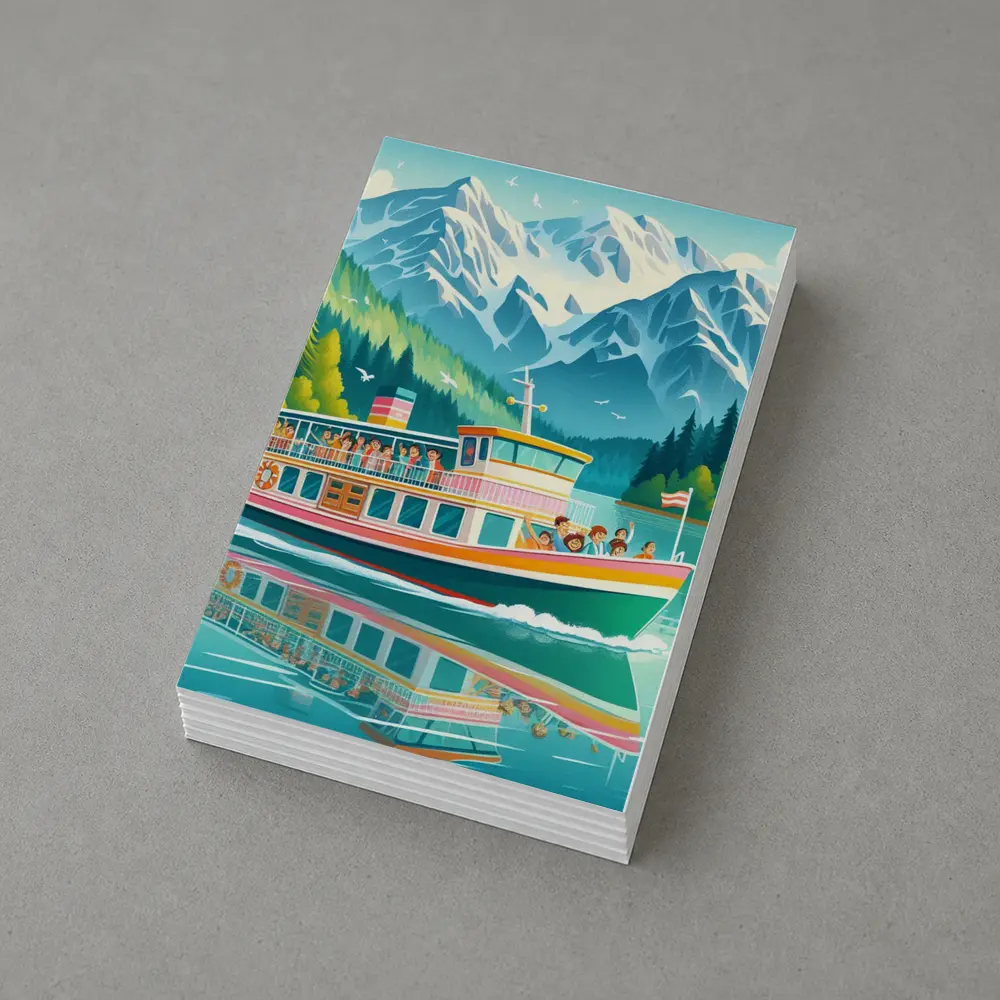 Colorful Ferry Boat Alpine Mountain Lake – Postcards