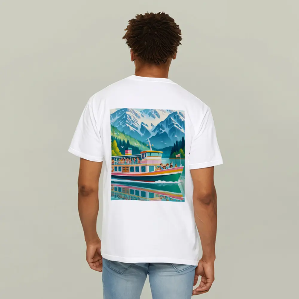 Colorful Ferry Boat Alpine Mountain Lake – T-Shirts