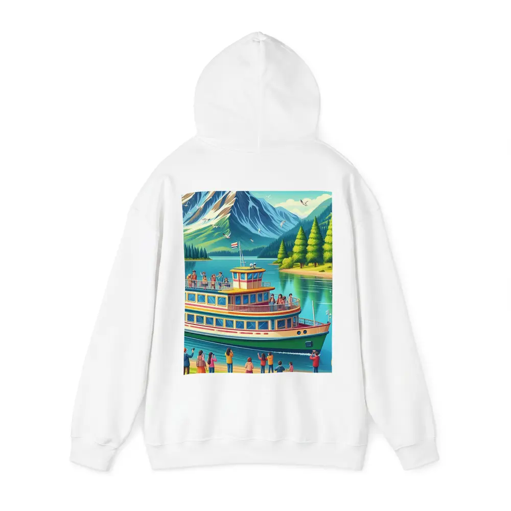 Ferry Boat Mountain Lake Cartoon Art – Hoodies