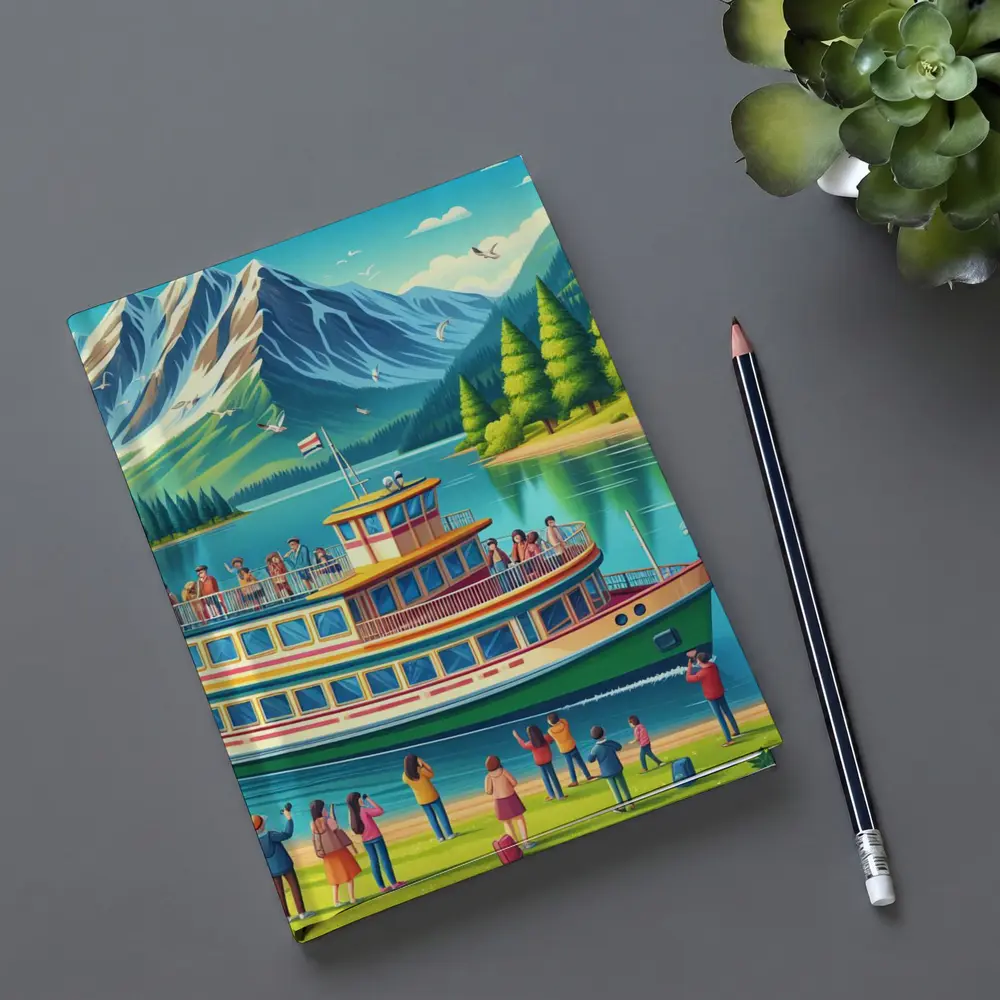 Ferry Boat Mountain Lake Cartoon Art – Notebooks