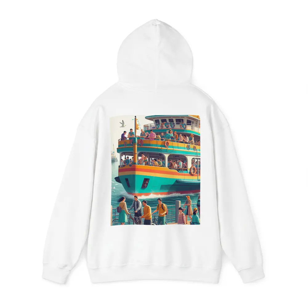 Colorful Ferry Boat Crowded Harbor Scene – Hoodies