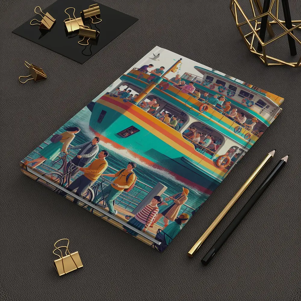 Colorful Ferry Boat Crowded Harbor Scene – Notebooks