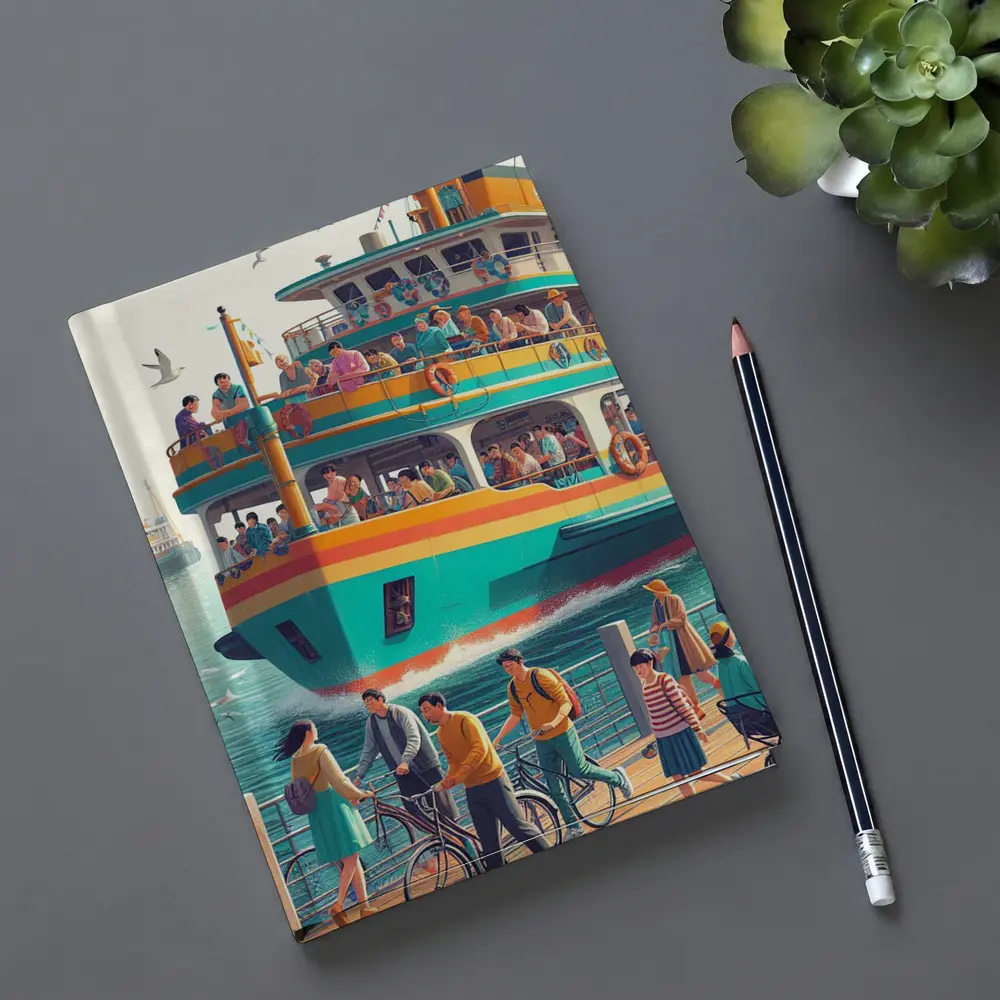 Colorful Ferry Boat Crowded Harbor Scene – Notebooks