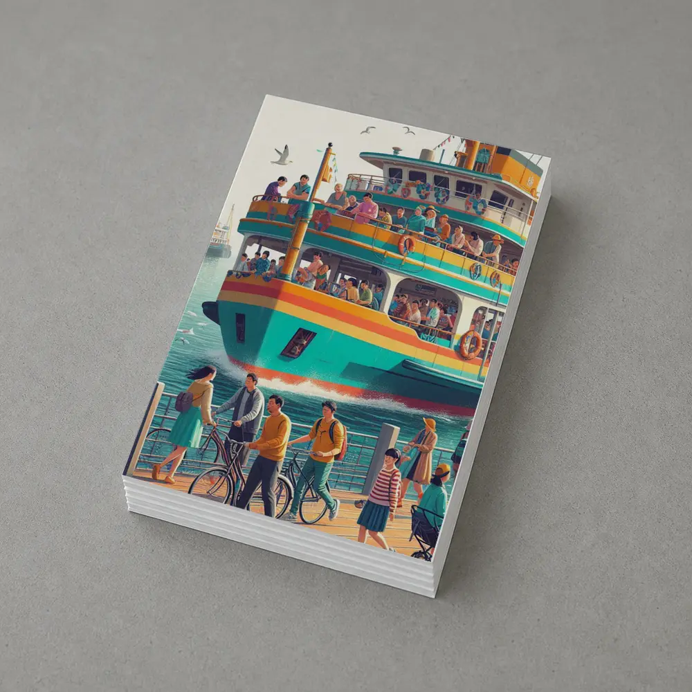 Colorful Ferry Boat Crowded Harbor Scene – Postcards