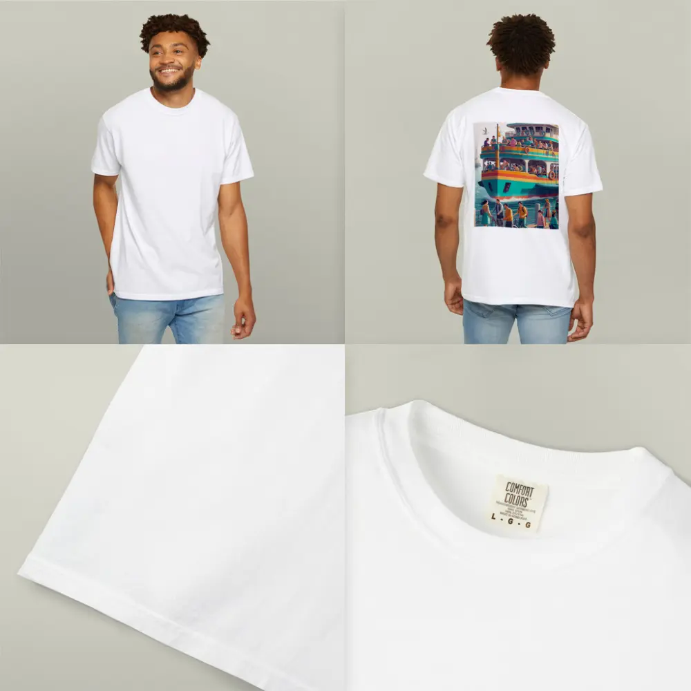 Colorful Ferry Boat Crowded Harbor Scene – T-Shirts