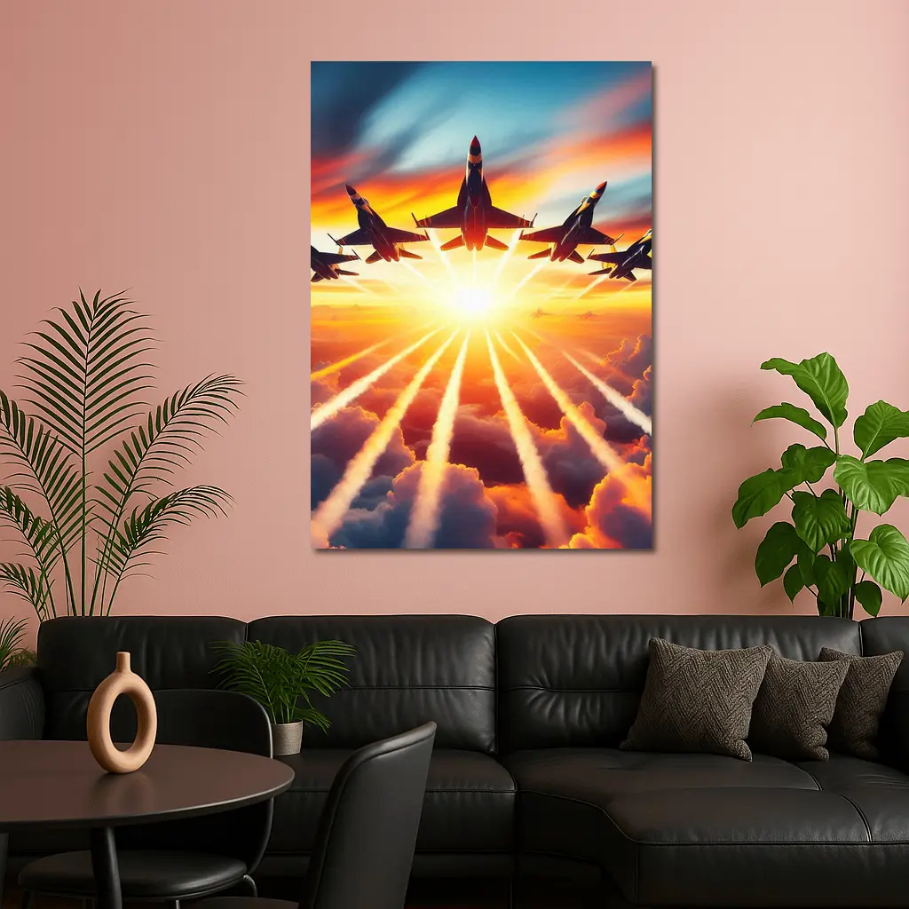 Fighter Jets Flying Into Sunset Sky – Wall Art