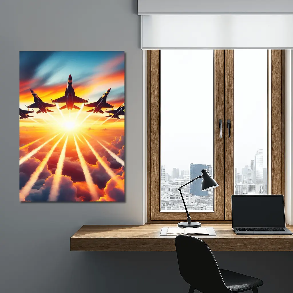 Fighter Jets Flying Into Sunset Sky – Wall Art