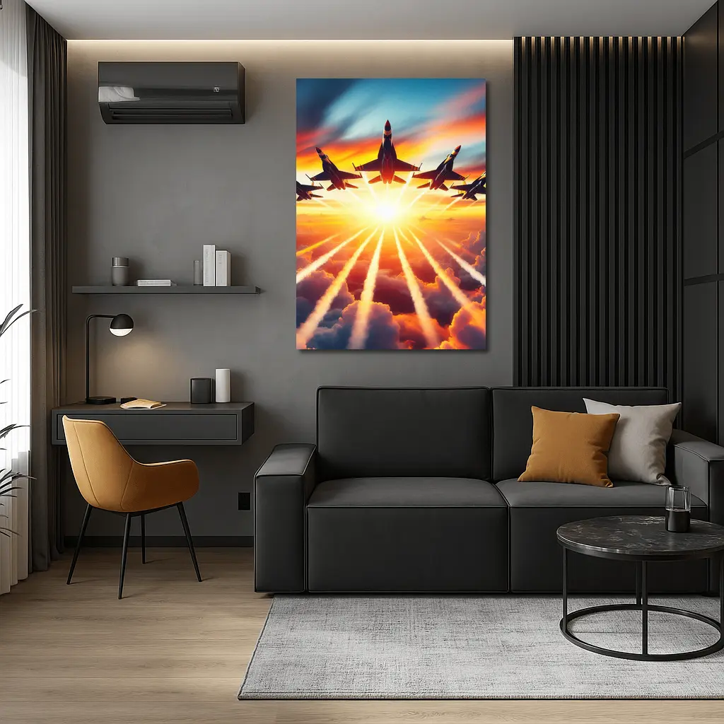 Fighter Jets Flying Into Sunset Sky – Wall Art