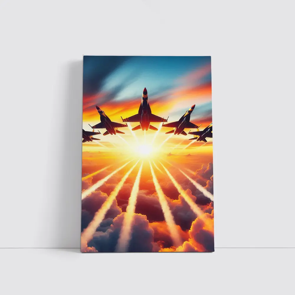 Fighter Jets Flying Into Sunset Sky – Wall Art
