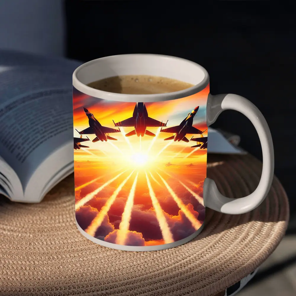 Fighter Jets Flying Into Sunset Sky – Mugs