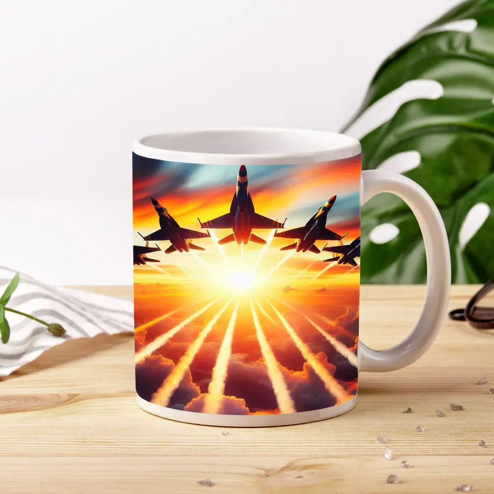 Fighter Jets Flying Into Sunset Sky – Mugs