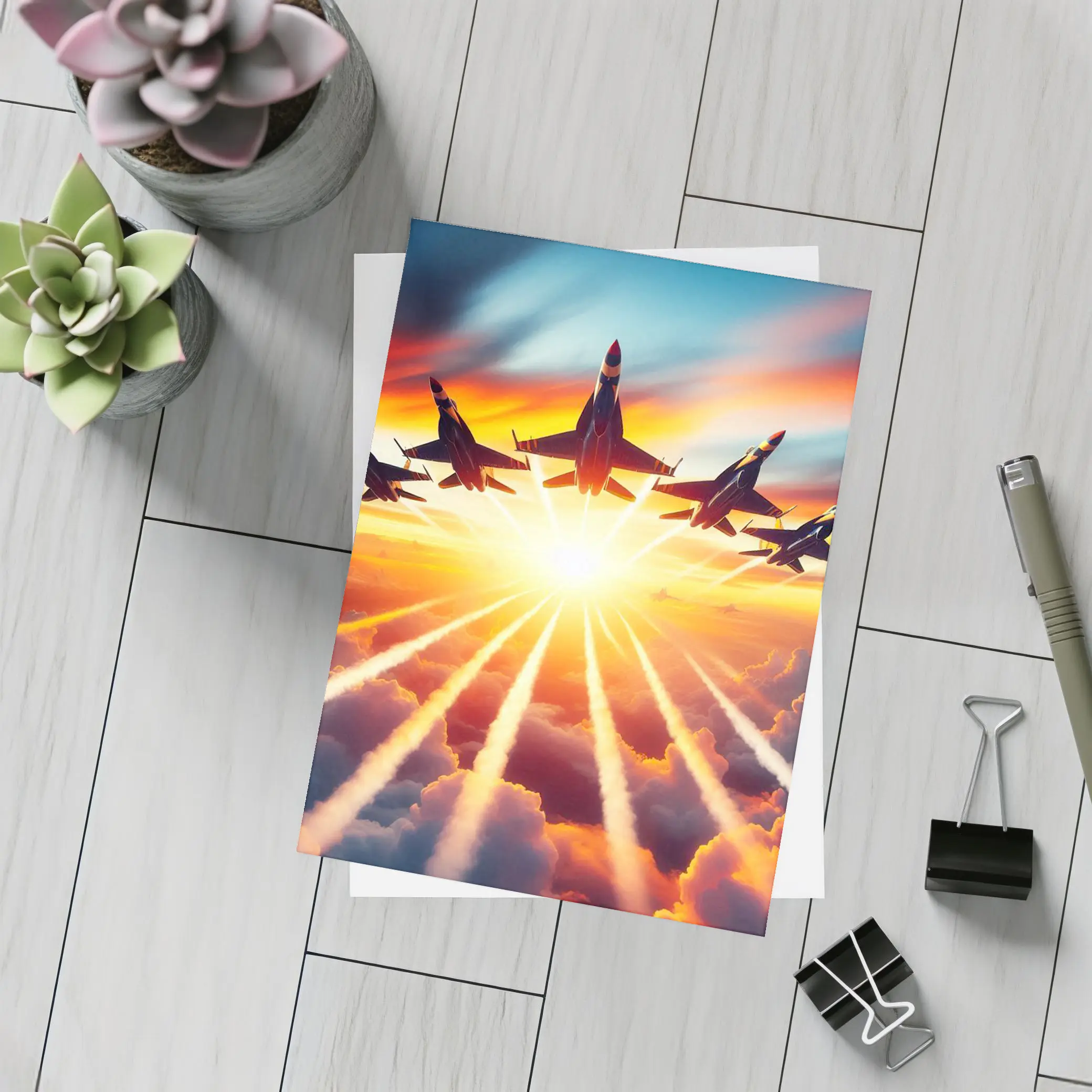 Fighter Jets Flying Into Sunset Sky – Postcards