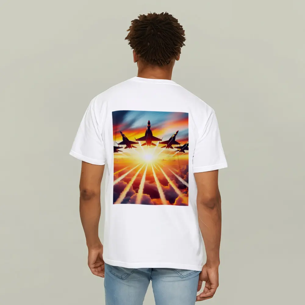Fighter Jets Flying Into Sunset Sky – T-Shirts