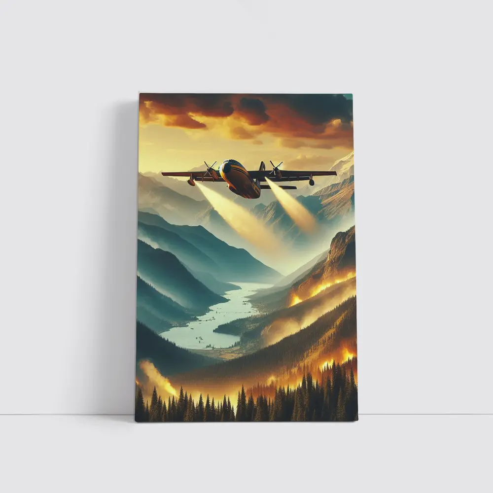 Firefighter Plane Over Burning Mountain Valley – Wall Art