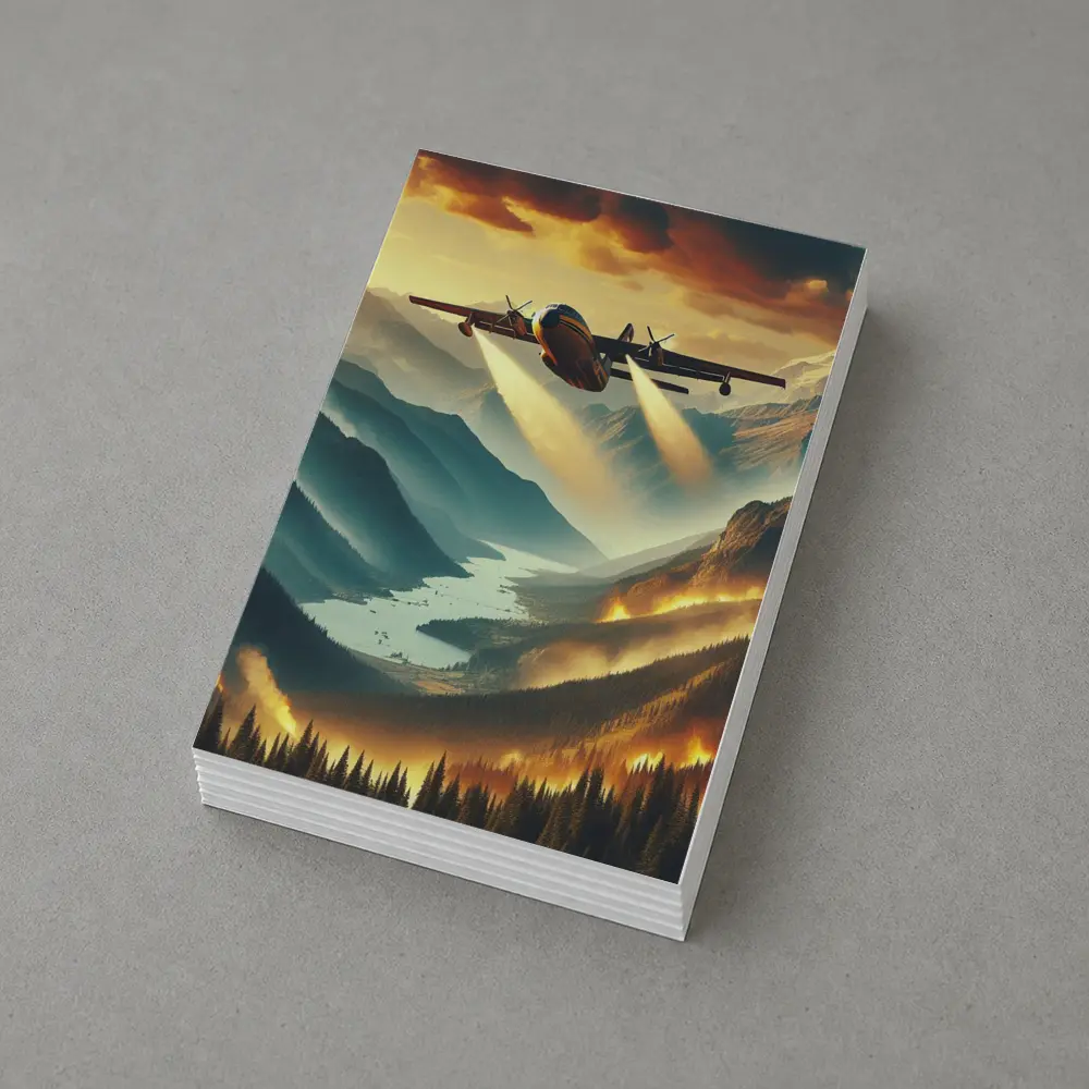 Firefighter Plane Over Burning Mountain Valley – Postcards