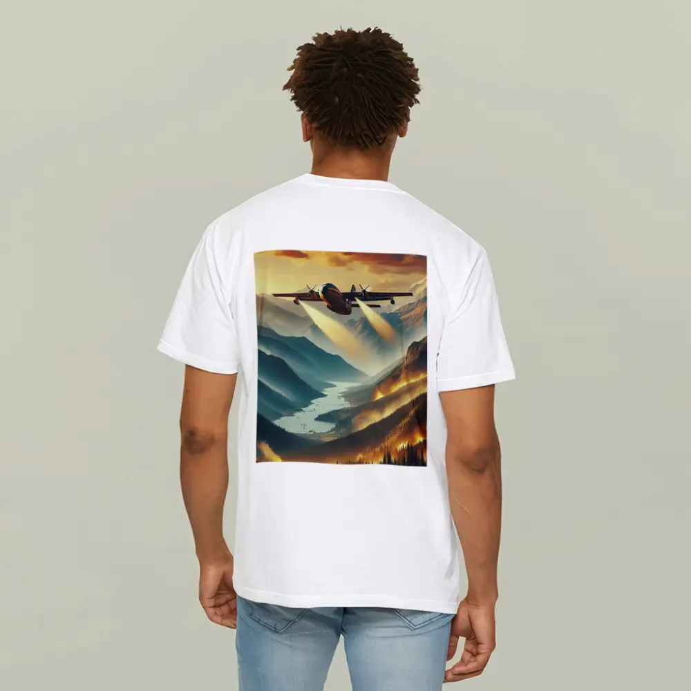 Firefighter Plane Over Burning Mountain Valley – T-Shirts