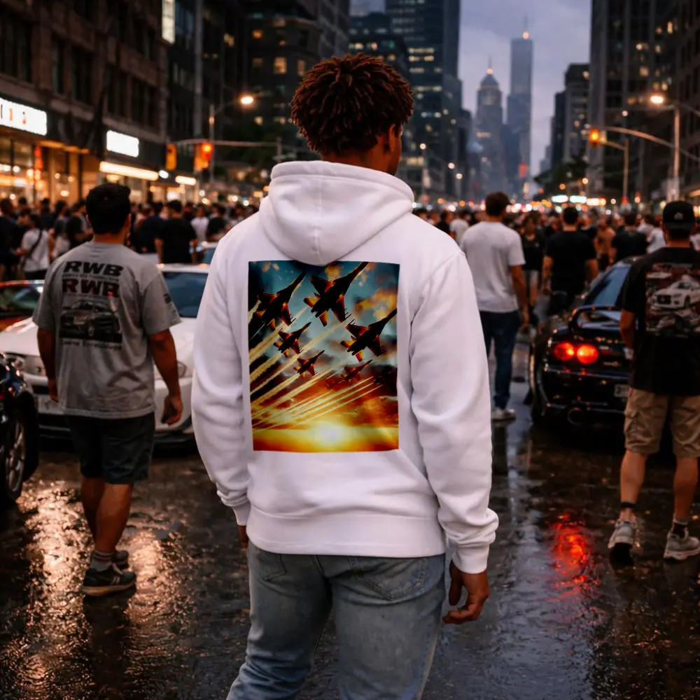 Fighter Jets Formation Flying Sunset Sky – Hoodies