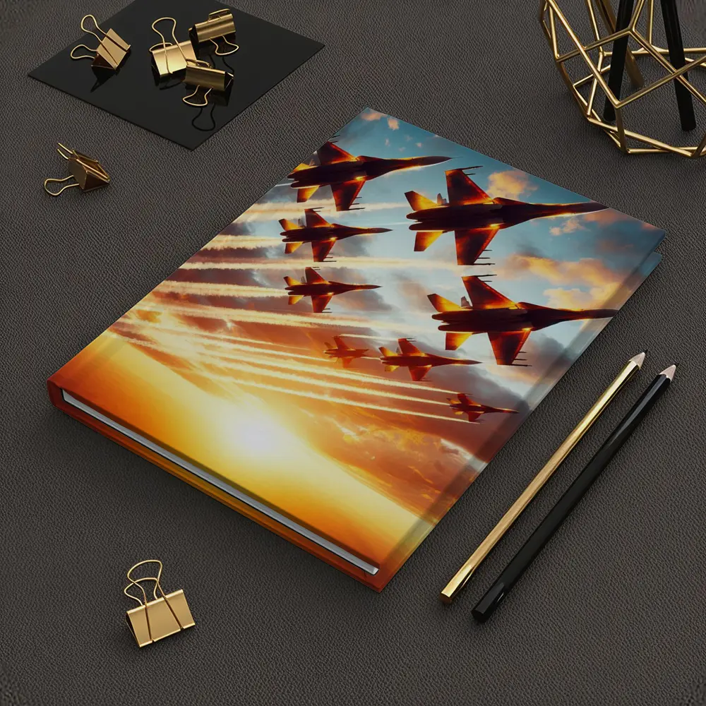 Fighter Jets Formation Flying Sunset Sky – Notebooks