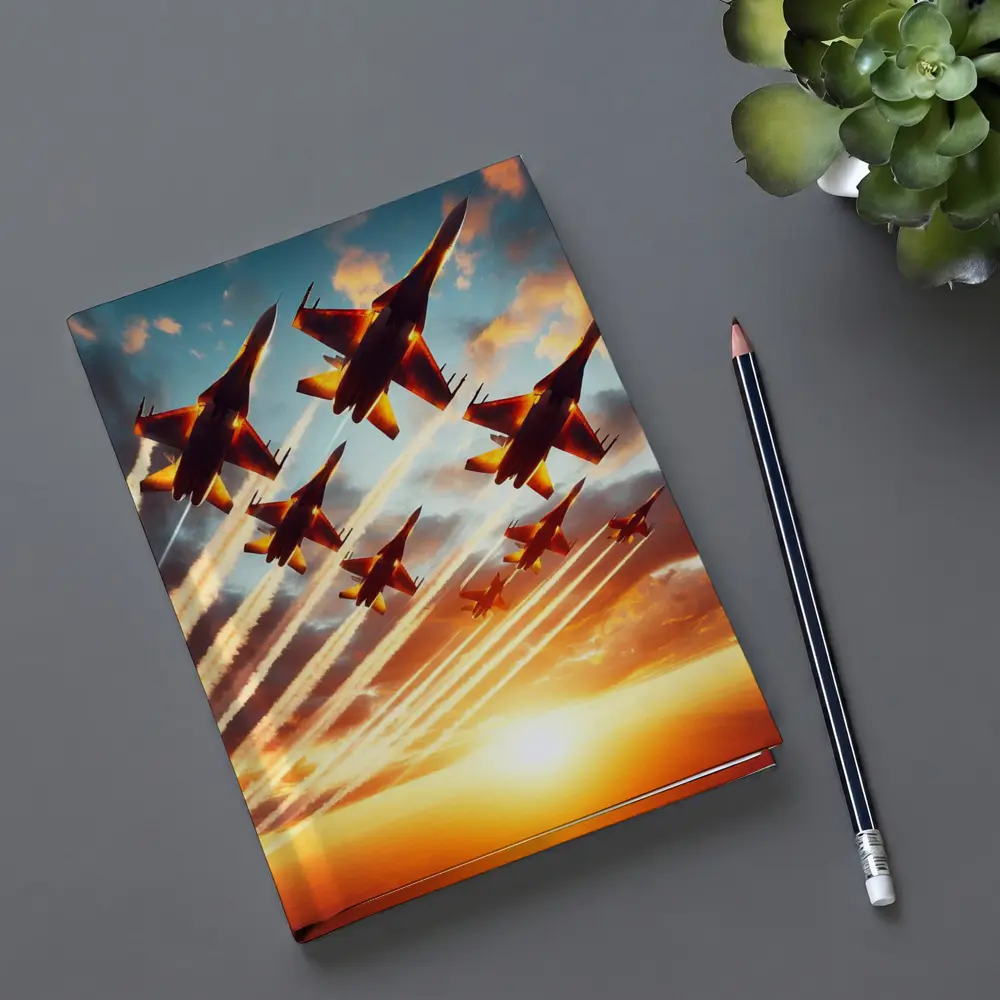 Fighter Jets Formation Flying Sunset Sky – Notebooks