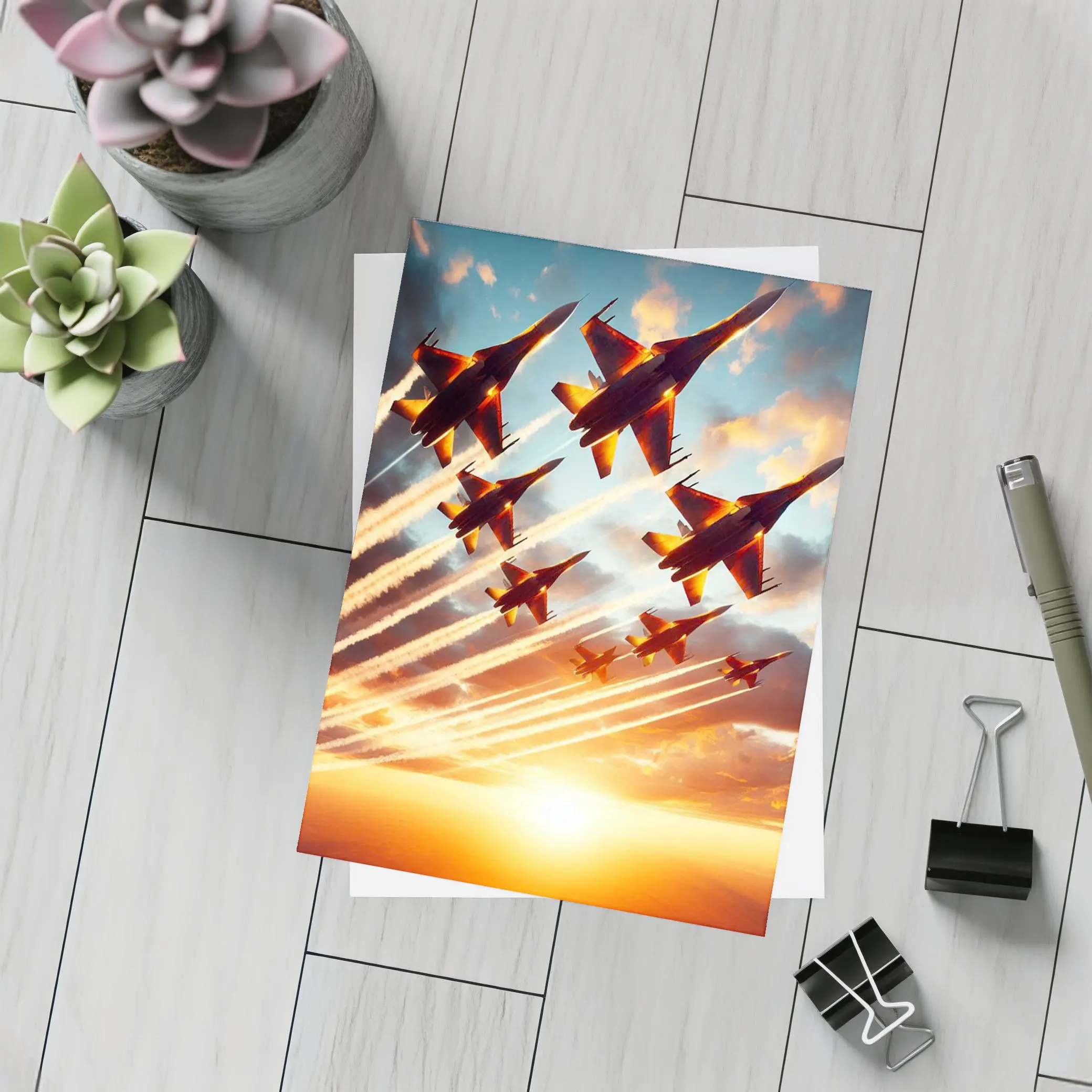 Fighter Jets Formation Flying Sunset Sky – Postcards