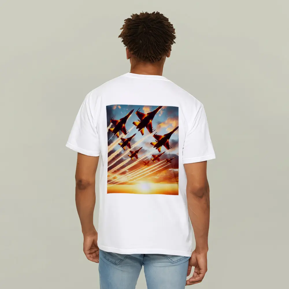 Fighter Jets Formation Flying Sunset Sky – T-Shirts