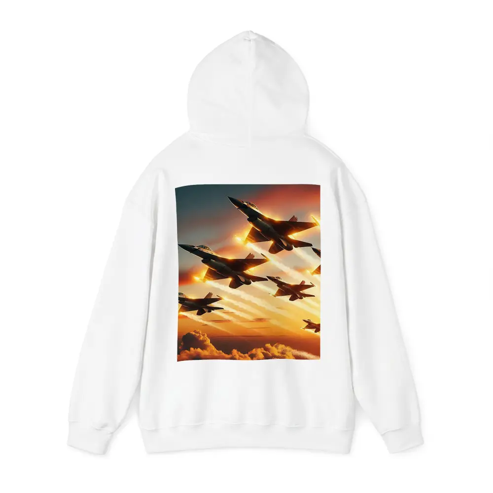 Fighter Jets Flying Over Dramatic Sunset Clouds – Hoodies