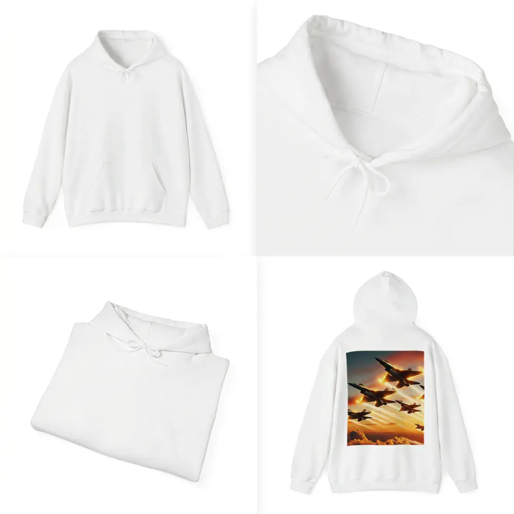 Fighter Jets Flying Over Dramatic Sunset Clouds – Hoodies
