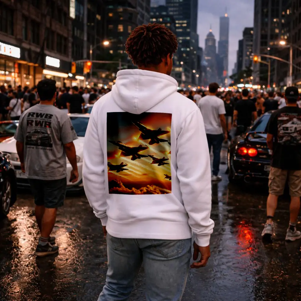 Fighter Jets Flying Over Dramatic Sunset Clouds – Hoodies