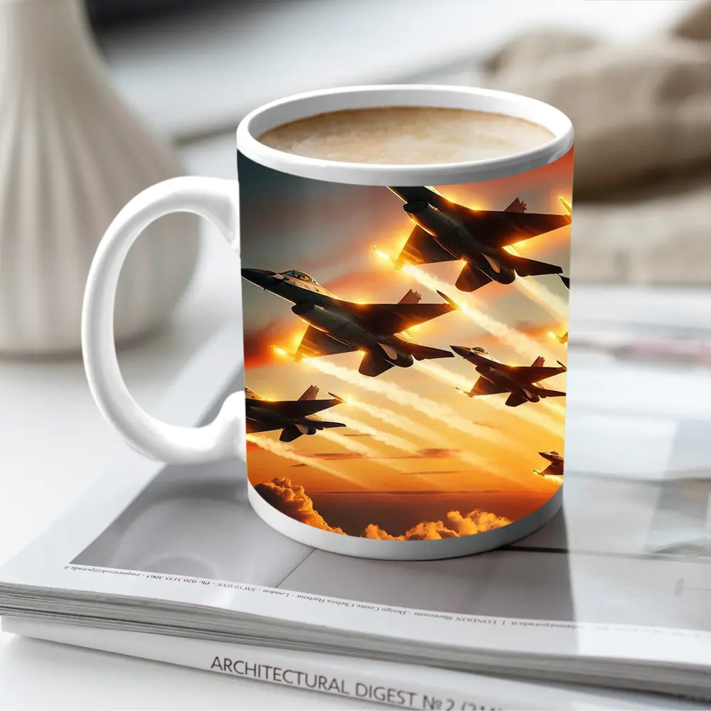 Fighter Jets Flying Over Dramatic Sunset Clouds – Mugs