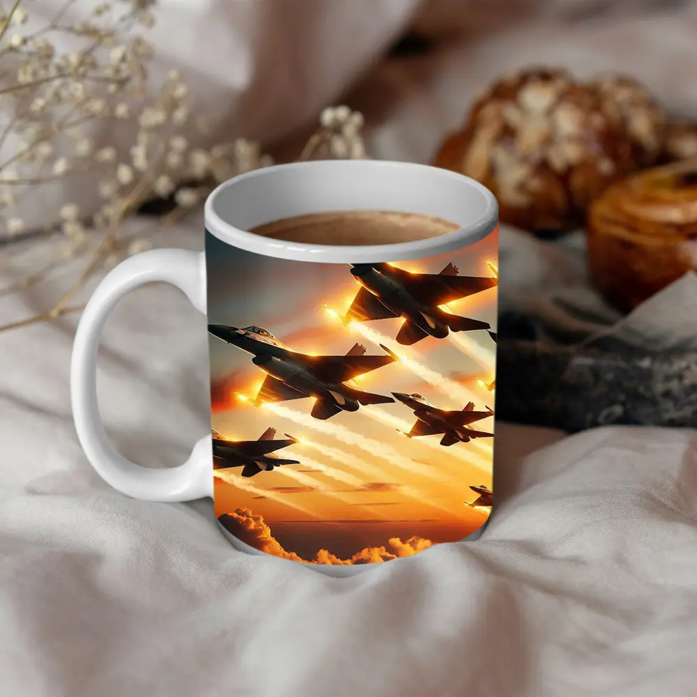 Fighter Jets Flying Over Dramatic Sunset Clouds – Mugs