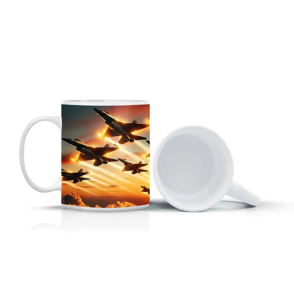 Fighter Jets Flying Over Dramatic Sunset Clouds – Mugs