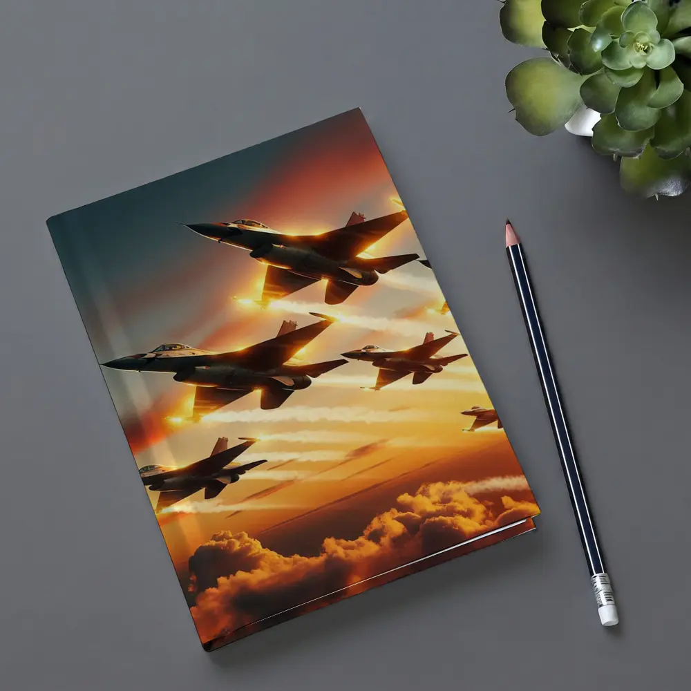 Fighter Jets Flying Over Dramatic Sunset Clouds – Notebooks