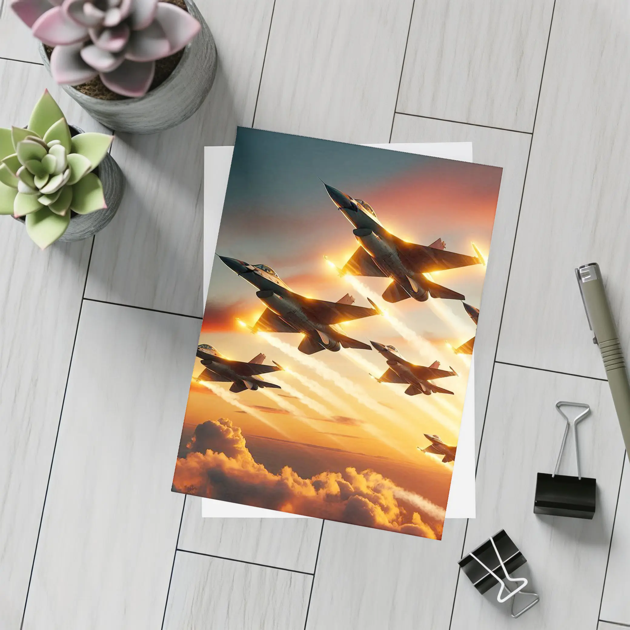 Fighter Jets Flying Over Dramatic Sunset Clouds – Postcards