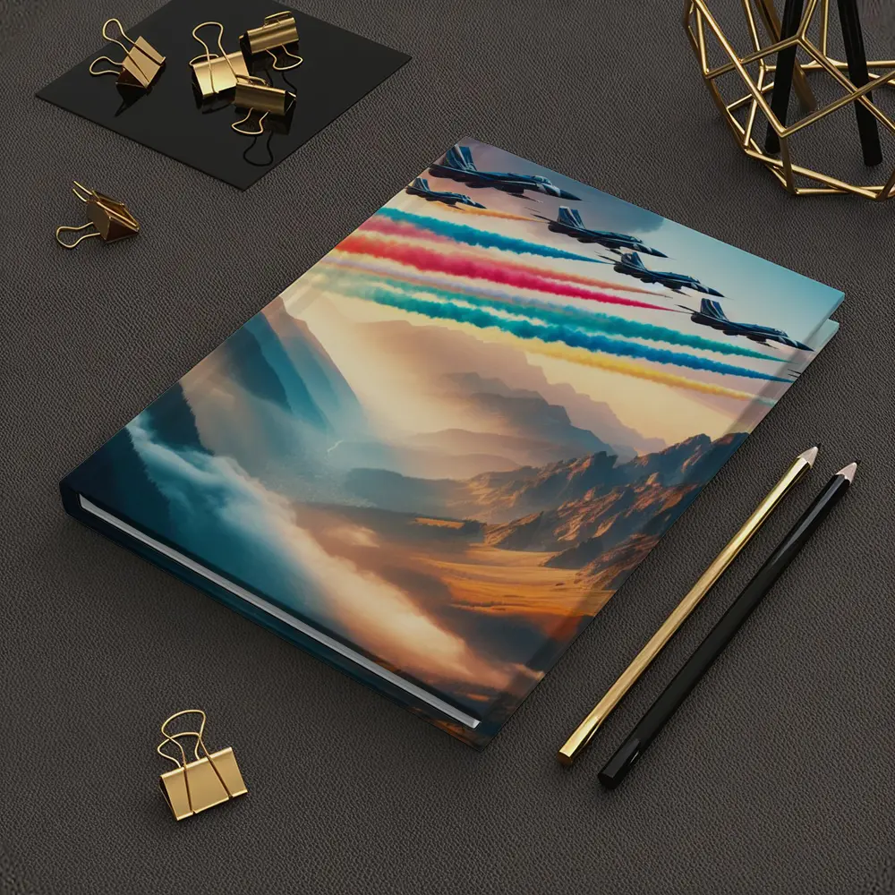 Fighter Jets Colorful Smoke Trail Mountain Valley – Notebooks