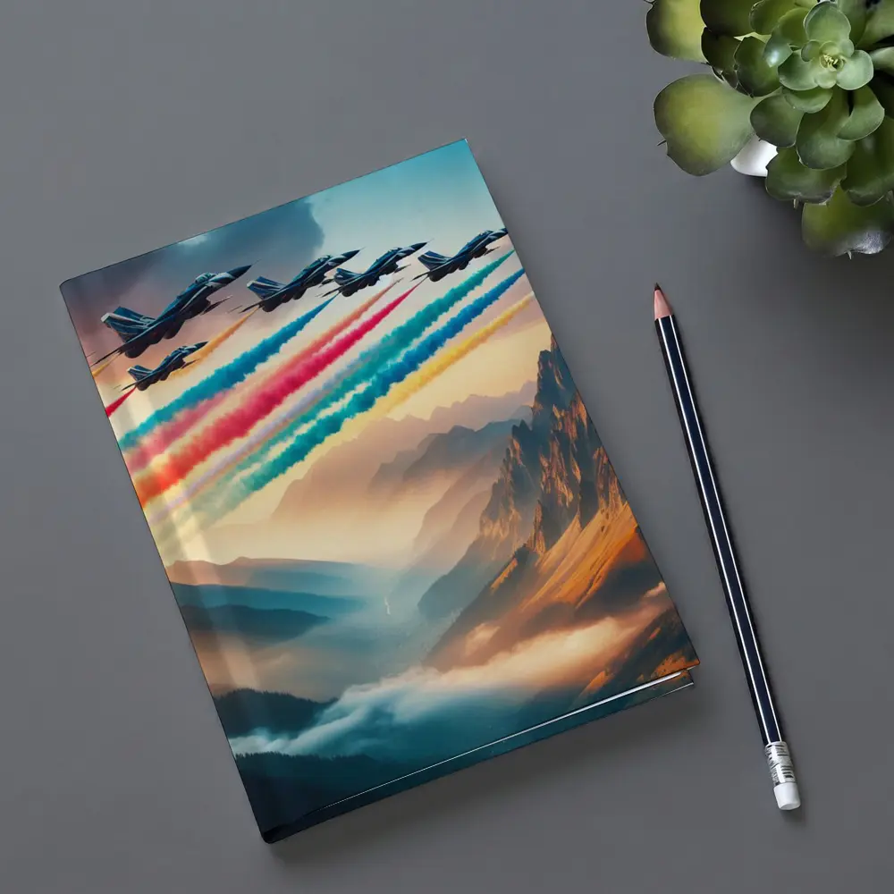 Fighter Jets Colorful Smoke Trail Mountain Valley – Notebooks