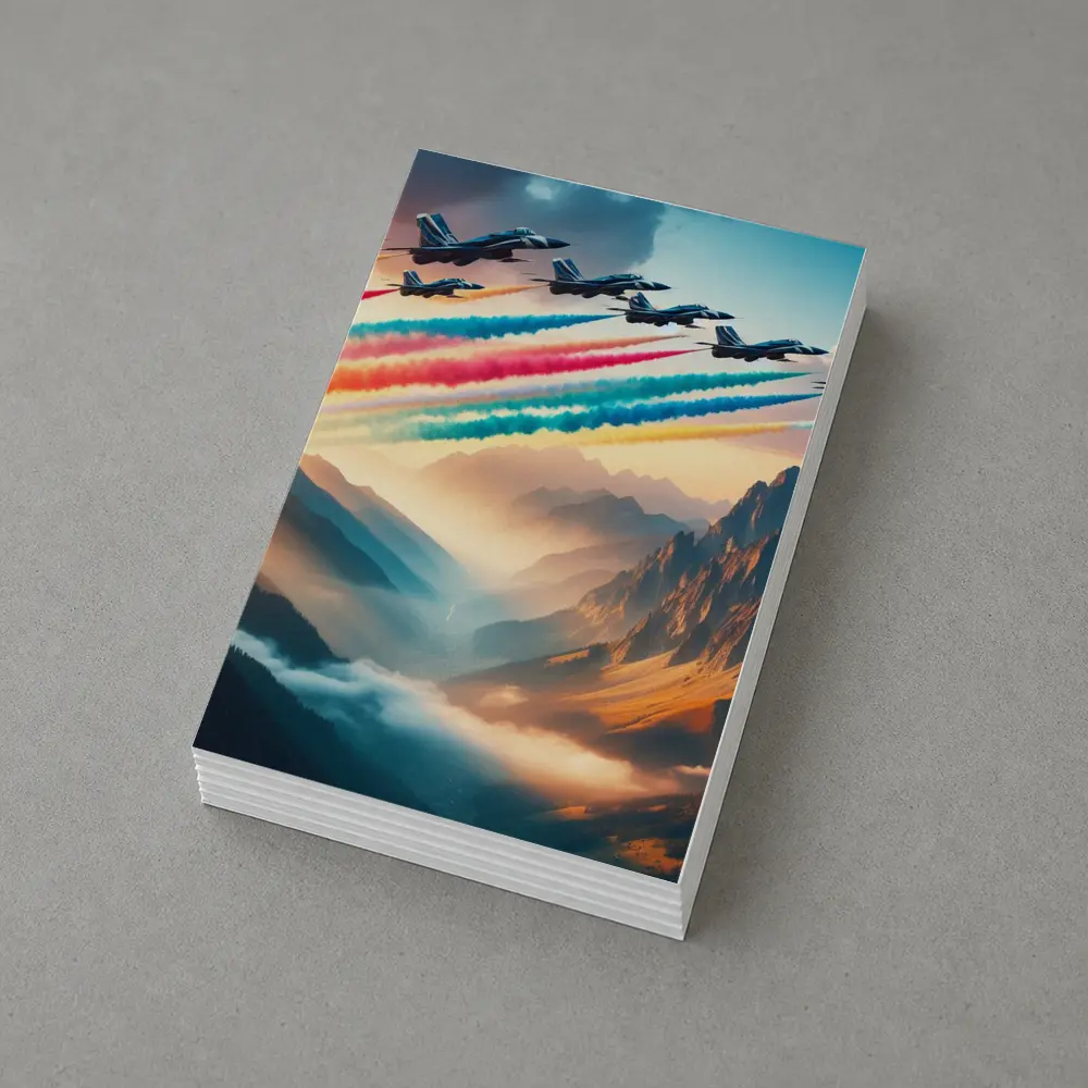 Fighter Jets Colorful Smoke Trail Mountain Valley – Postcards