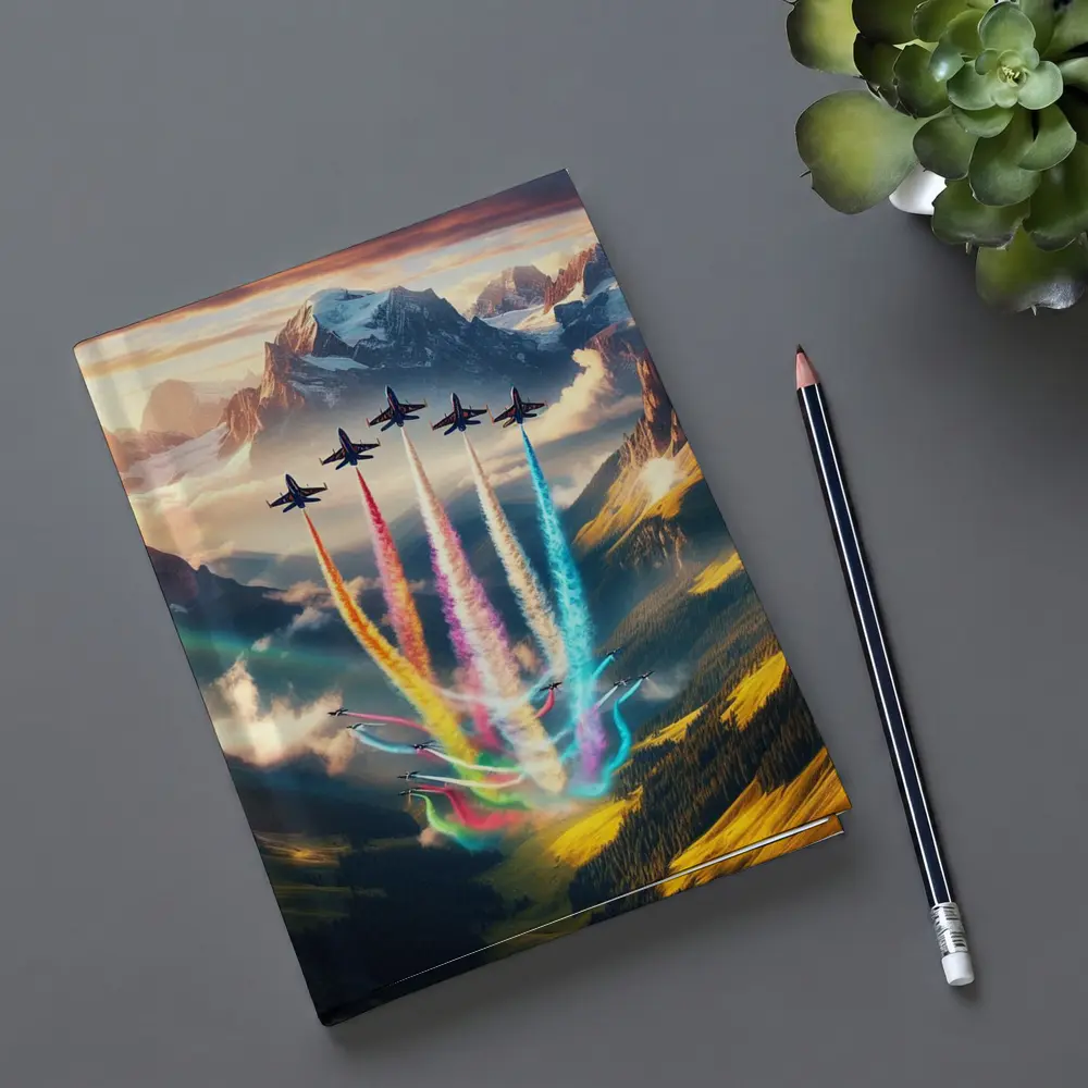 Fighter Jets Colorful Smoke Alpine Mountains – Notebooks