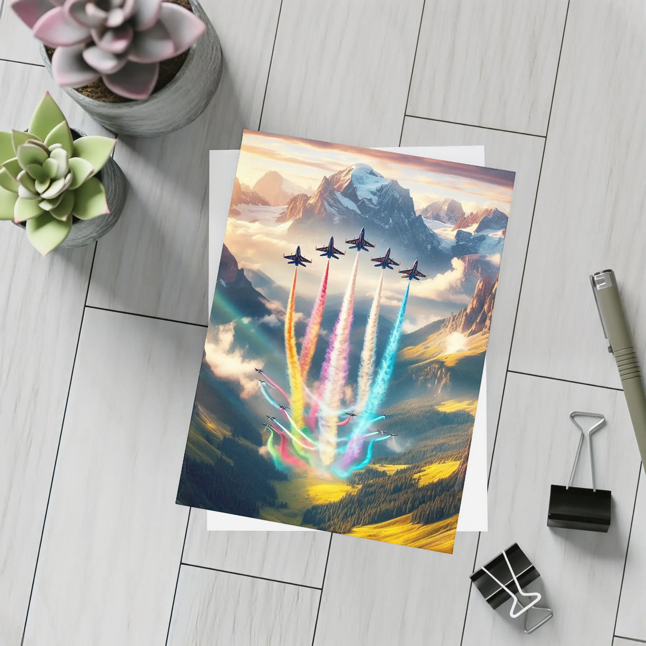 Fighter Jets Colorful Smoke Alpine Mountains – Postcards