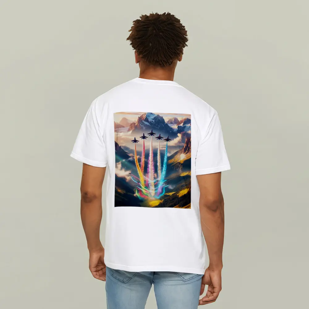 Fighter Jets Colorful Smoke Alpine Mountains – T-Shirts