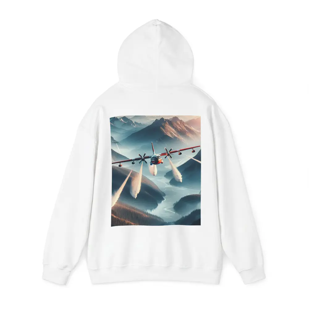Fire Tanker Plane Flying Over Mountain Valley – Hoodies