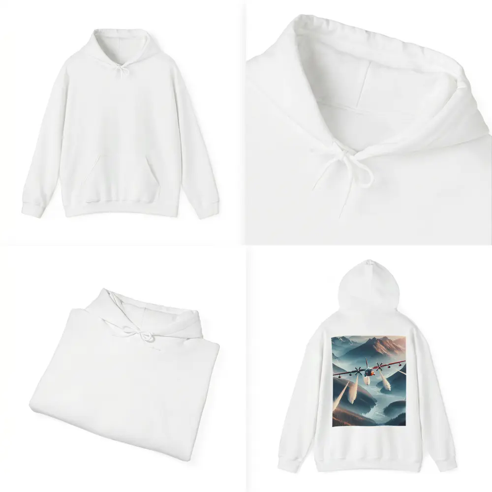 Fire Tanker Plane Flying Over Mountain Valley – Hoodies