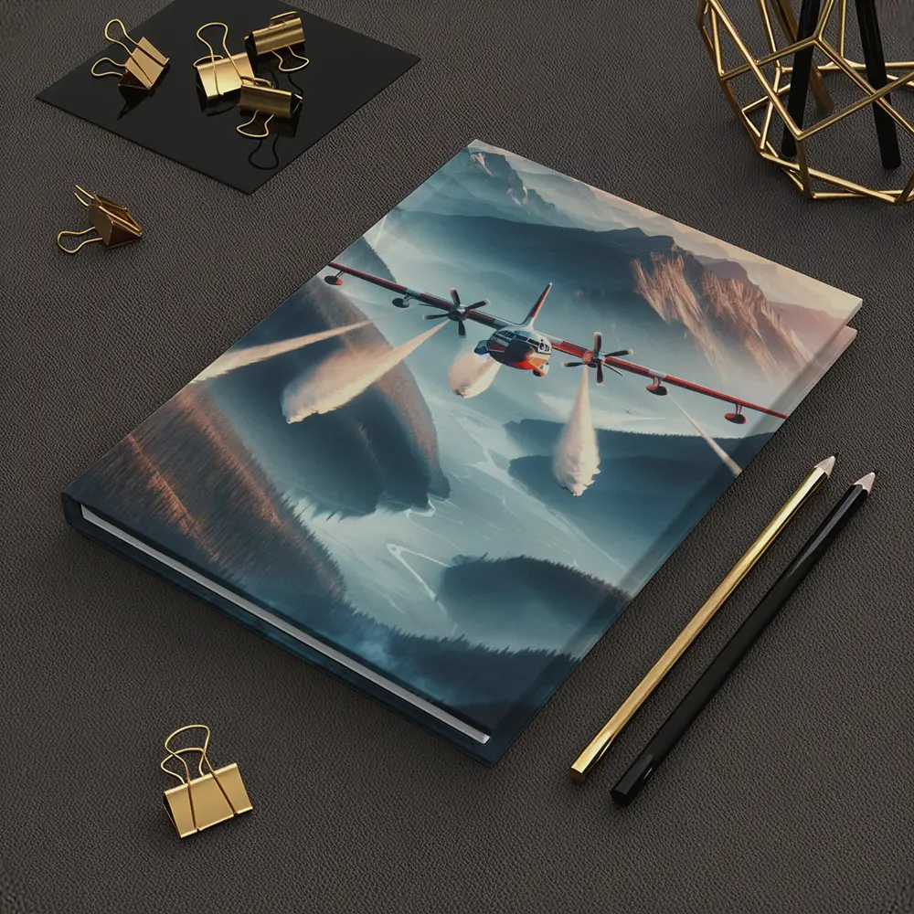 Fire Tanker Plane Flying Over Mountain Valley – Notebooks