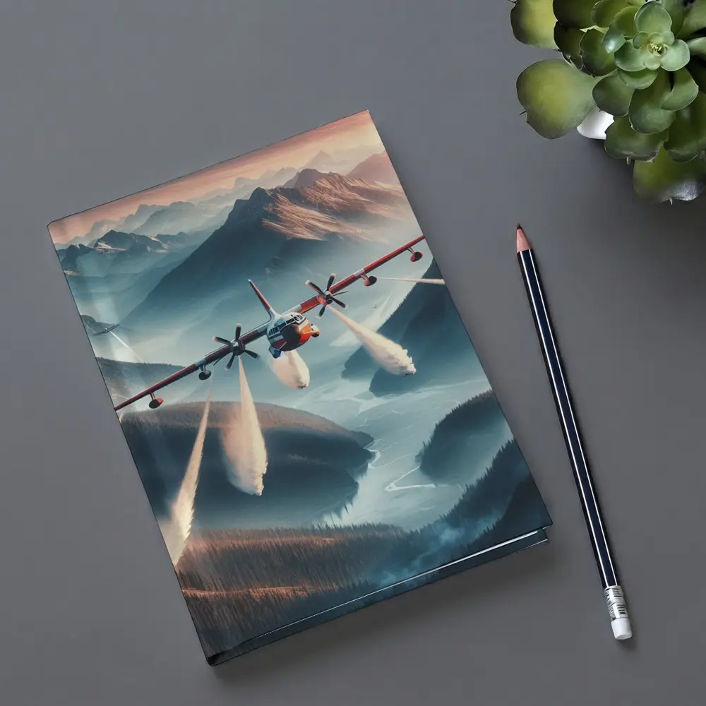 Fire Tanker Plane Flying Over Mountain Valley – Notebooks